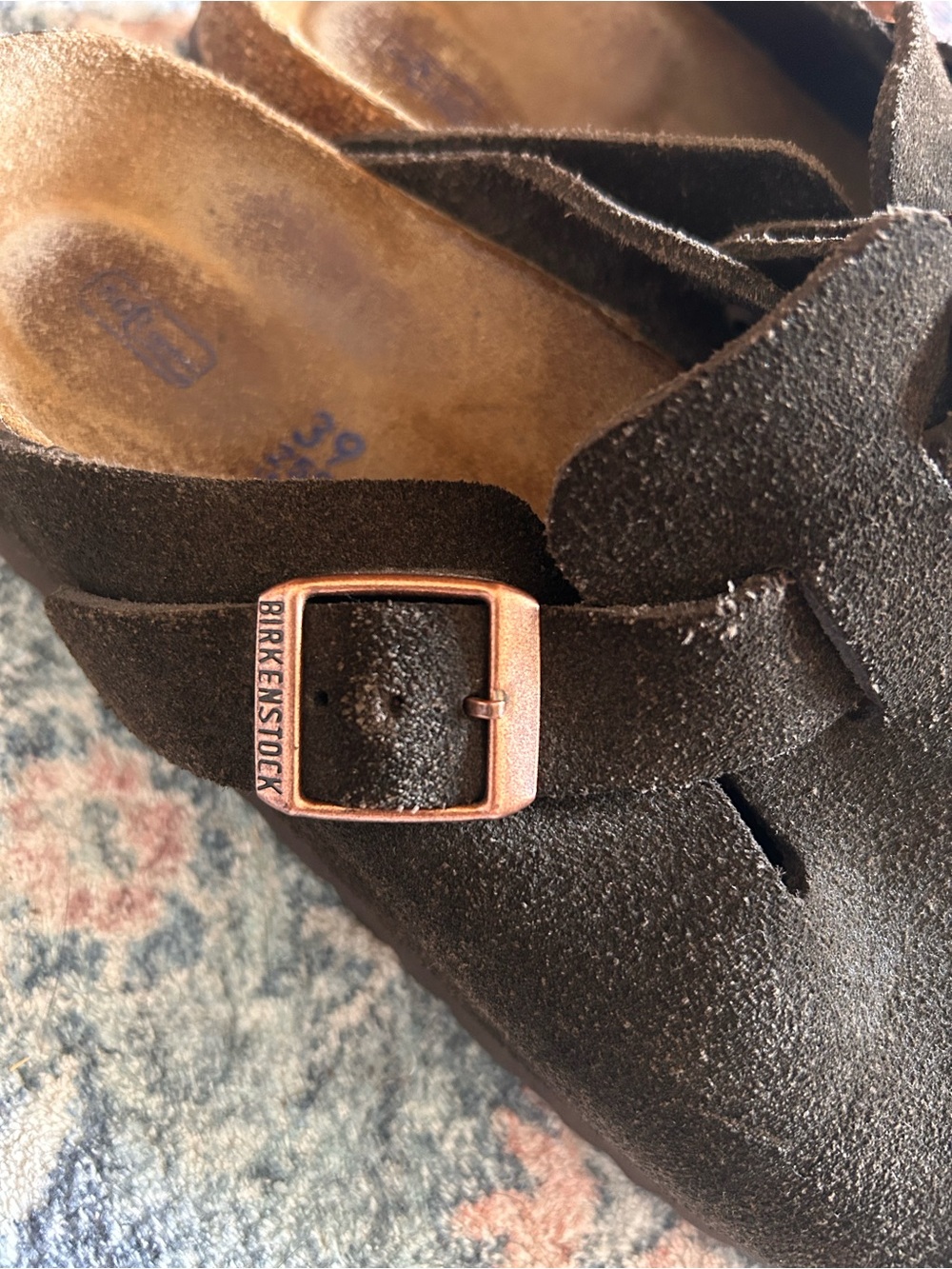 Birkenstock Brown Suede Boston Clogs with Buckle - Picture 6 of 9